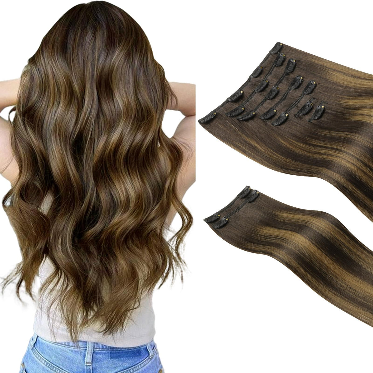 Hotbanana Clip In Hair Extensions Real Human Hair 140G 9Pcs 16 Inch Dark Brown To Chestnut Brown Clip In Human Hair Extensions S