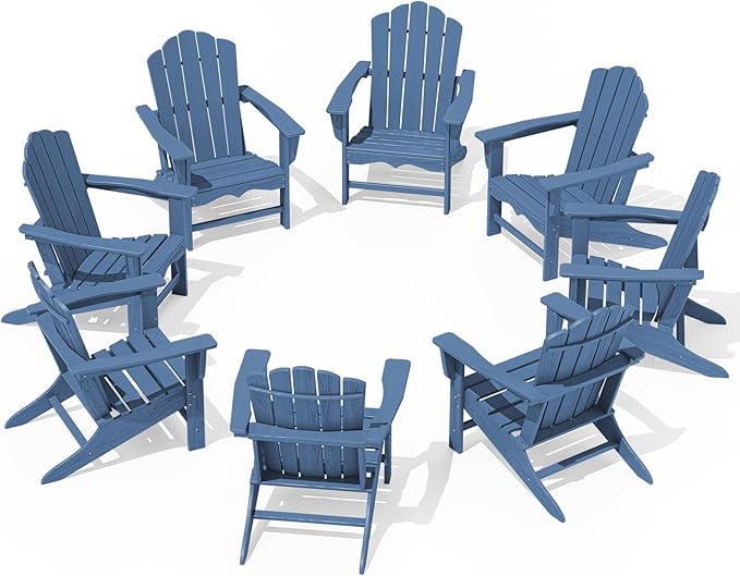 KINGYES HDPE Adirondack Chair, Classic All-Weather Adirondack Chairs Set of 4, Outdoor Patio Adirondack Chair for Deck Lawn fire Pit, Navy