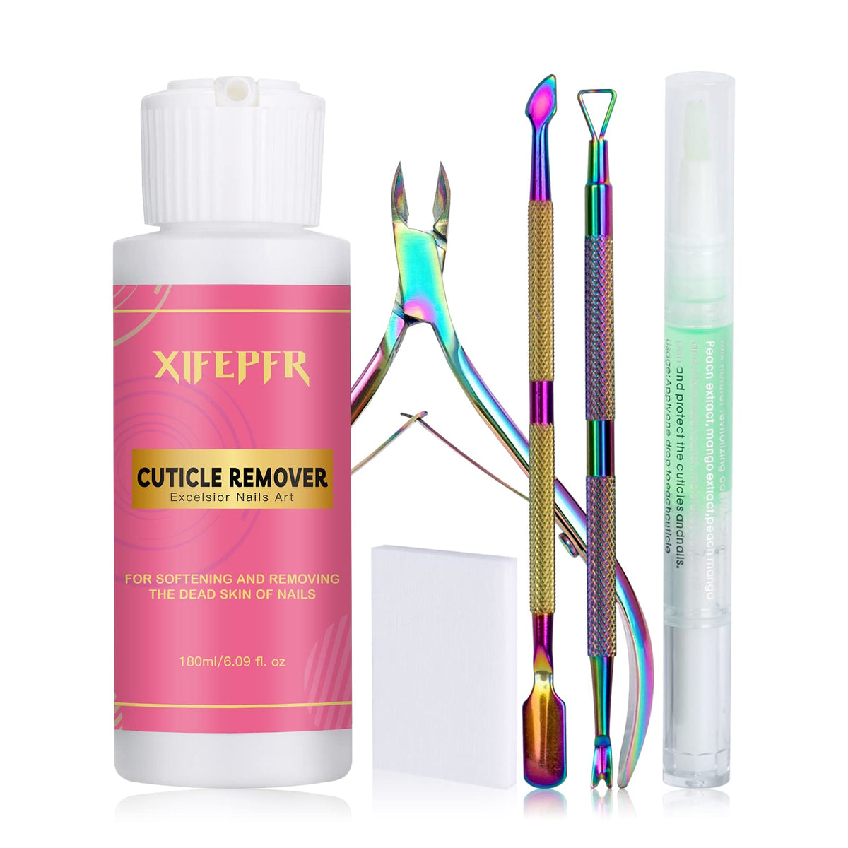 Xifepfr Cuticle Remover Kit - 6.09 Oz Cuticle Remover Cream With Cuticle Trimmer, Cuticle Nipper, Cuticle Pusher, Cuticle Oil Pe