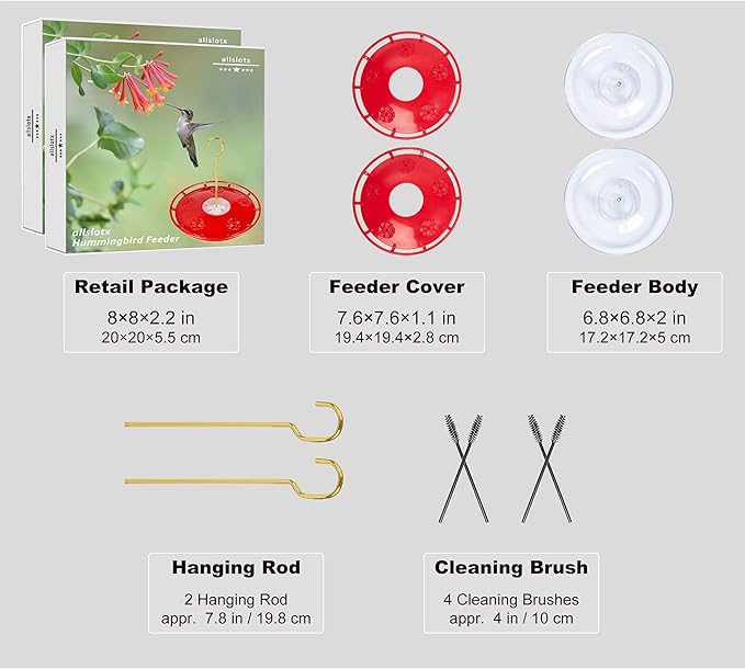 Hummingbird Feeders for Outdoors Hanging (2 Pack), 5 Feeding Ports 16 oz Plastic Hummingbird Feeder, Bee-Proof Leak-Proof No Drip, Easy to Clean with Cleaning Brushes