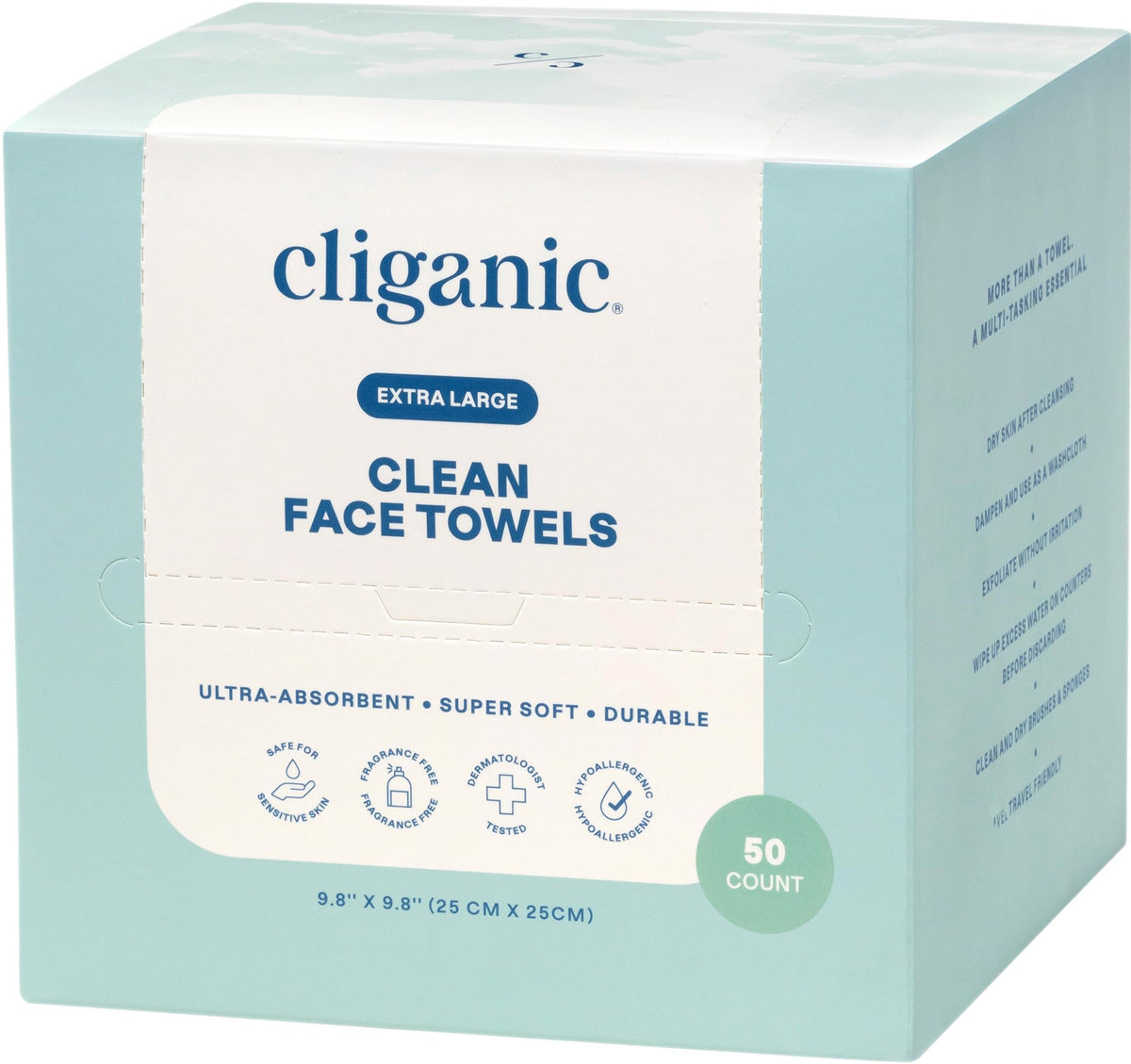 Cliganic Face Towels XL, Disposable Makeup Remover, Soft Dry Wipes, 100 ct