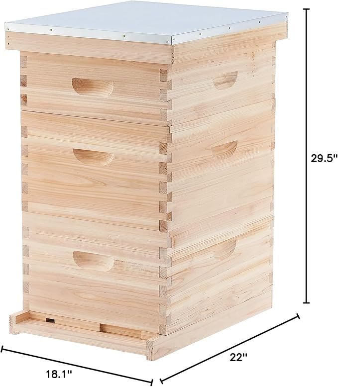CREWORKS Bee Hive Boxes Starter Kit, 3 Layer Bee House with 10 Medium and 20 Deep Frames & Foundations, Langstroth Beehive for Bee Keeping, Beekeeping Supplies with Plastic Queen Excluder and Nails