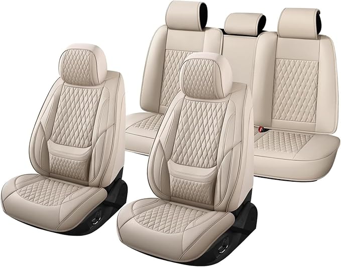 Car Seat Covers Full Set Custom Fit for Chevrolet/Chevy Cruze 2011-2019 - Premium Faux Leather with Lumbar Support | Breathable, Waterproof, Anti-Slip, Durable (Beige,Full Set)