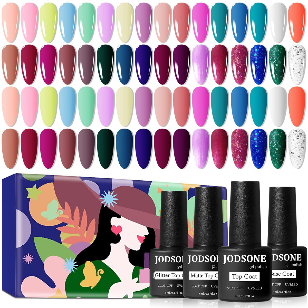 Jodsone 32+4 Pcs Gel Nail Polish Kit Soak Off Gel Polish Set Glitter Gel Nail Kit Nail Art Salon Diy At Home Manicure Kit