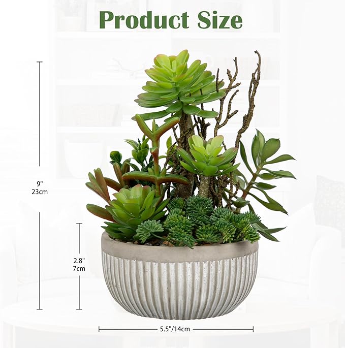 DILATATA Small Faux Plant Assorted Fake Succulents Plants Faux Succulents Arrangement Cement Potted Desk Plants Small Fake Plants for Home Table Office Bathroom Shelf Living Room Decor