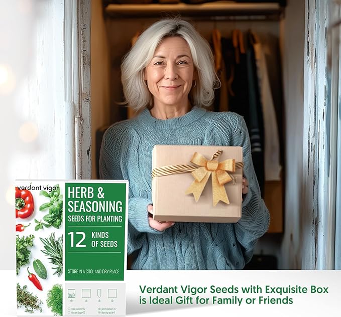 12 Varieties of Seasoning Seeds for Planting, Family Culinary Spice Herb & Veggie Seeds Packet, Basil, Rosemary, Thyme, Cilantro, Pepper, Mint, Non-GMO, Heirloom, for Home Garden Indoor Outdoor