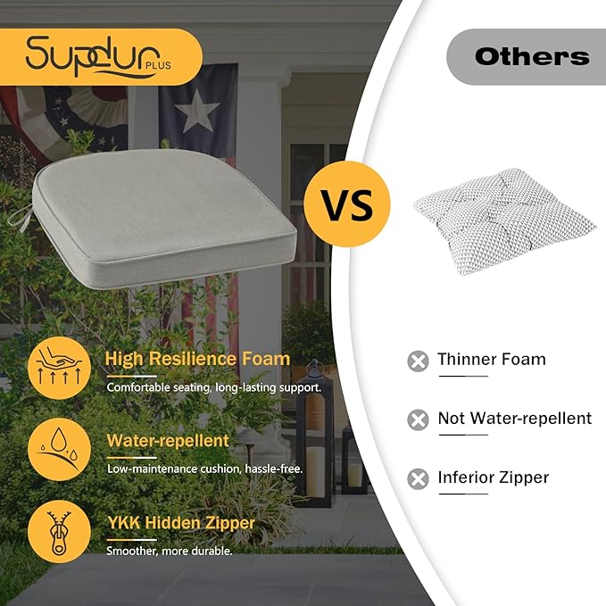 Outdoor Sunbrella Round Corner Seat Cushion, 17"x16"x2", Set of 4, Non Slip Seat Cushion Pads with Removable Cover for Patio Furniture, Garden Yard Lawn, Specrtum Pebble