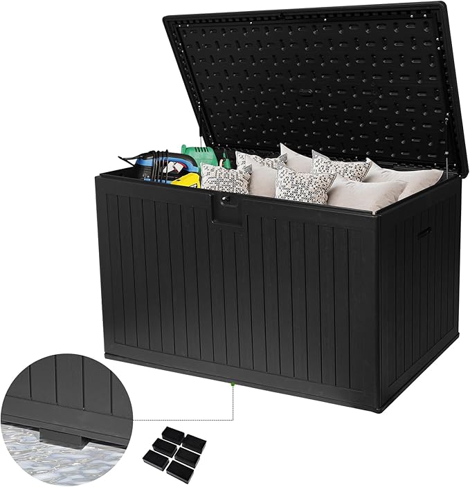 270 Gallon Outdoor Storage Box Waterproof, Extra Large Plastic Outside Deck Box Weatherproof, Resin Patio Storage Bin with Lock and Lids for Pool Equipment and Cushion, Black