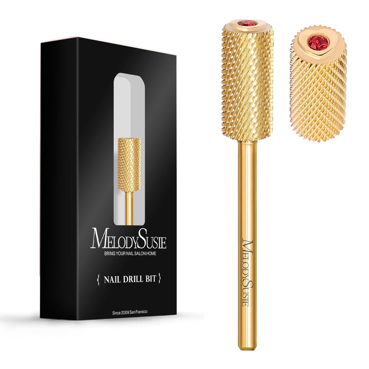 Melodysusie Crystal Top Red Heart Shape Nail Drill Bits, 3/32 ' ' Large Barrel Carbide Bits, Suitable For Manicure Pedicure Cuti