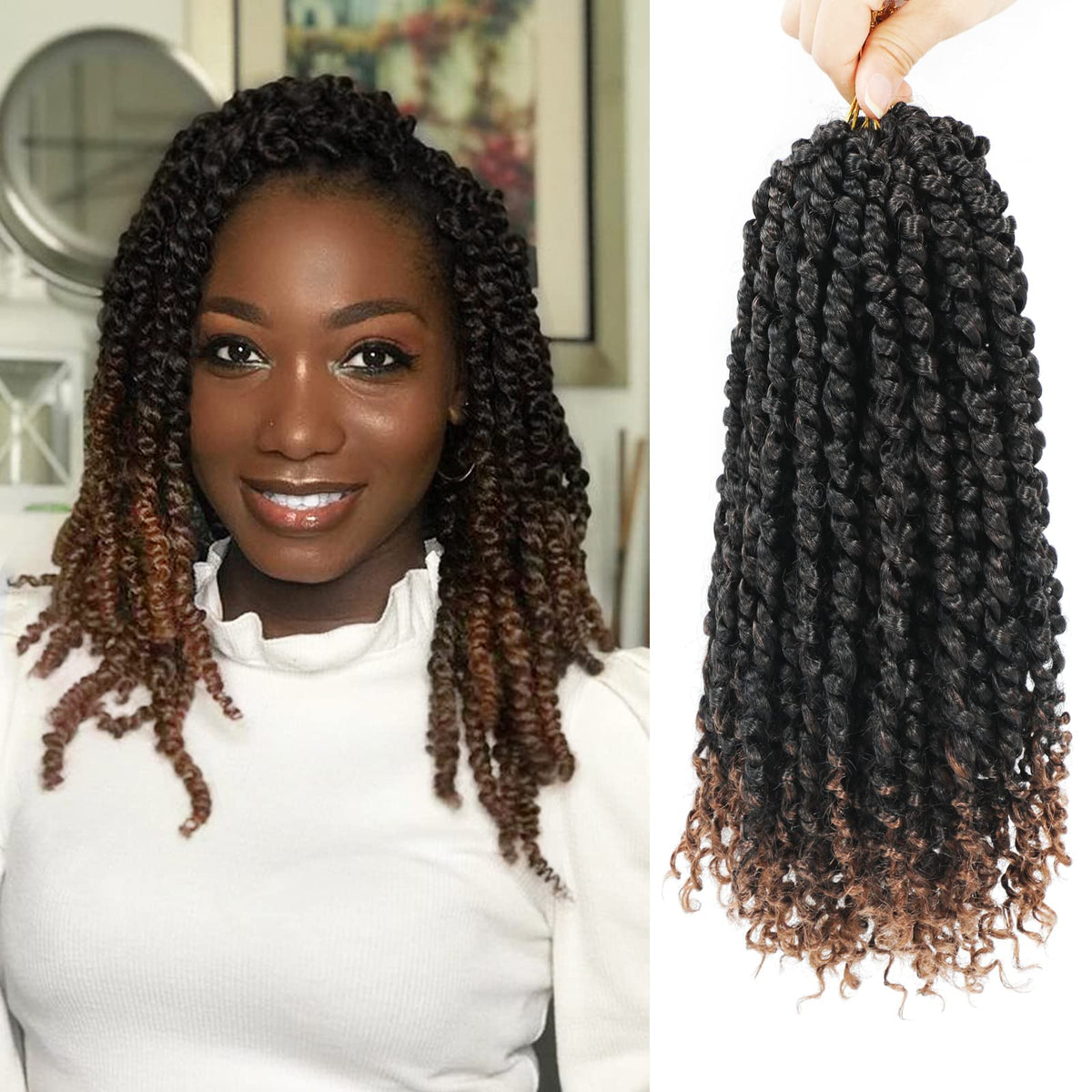 9 Packs Passion Twist Crochet Hair 12 Inch Ombre Brown Pre Looped Crochet Passion Twist Hair Pre-Twisted Passion Twist Hair Bohe