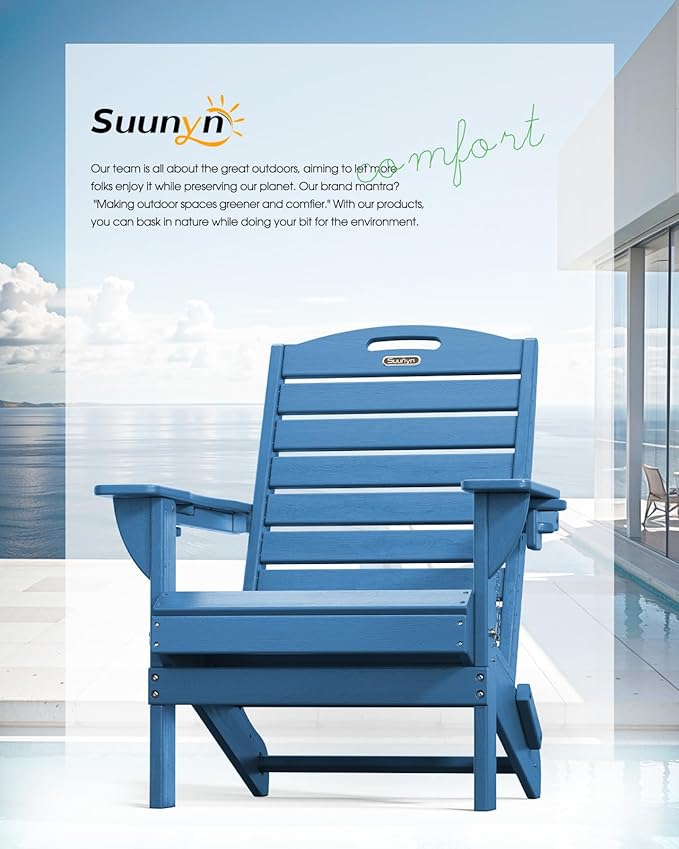 Adirondack Chairs Set of 2, Outdoor Fire Pit Chairs, HDPE All-Weather Adirondack Chairs with Cup Holder, Lawn Chair for Deck, Patio, Garden (NavyBlue)