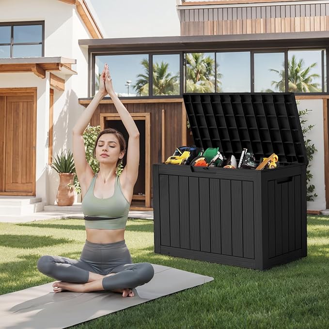 DRATO 45 Gallon Deck Box, Outdoor Storage Box for Patio Furniture, Patio Cushions, Gardening Tools, Pool Supplies 480lbs Weight Capacity,Waterproof Resin Storage Boxes