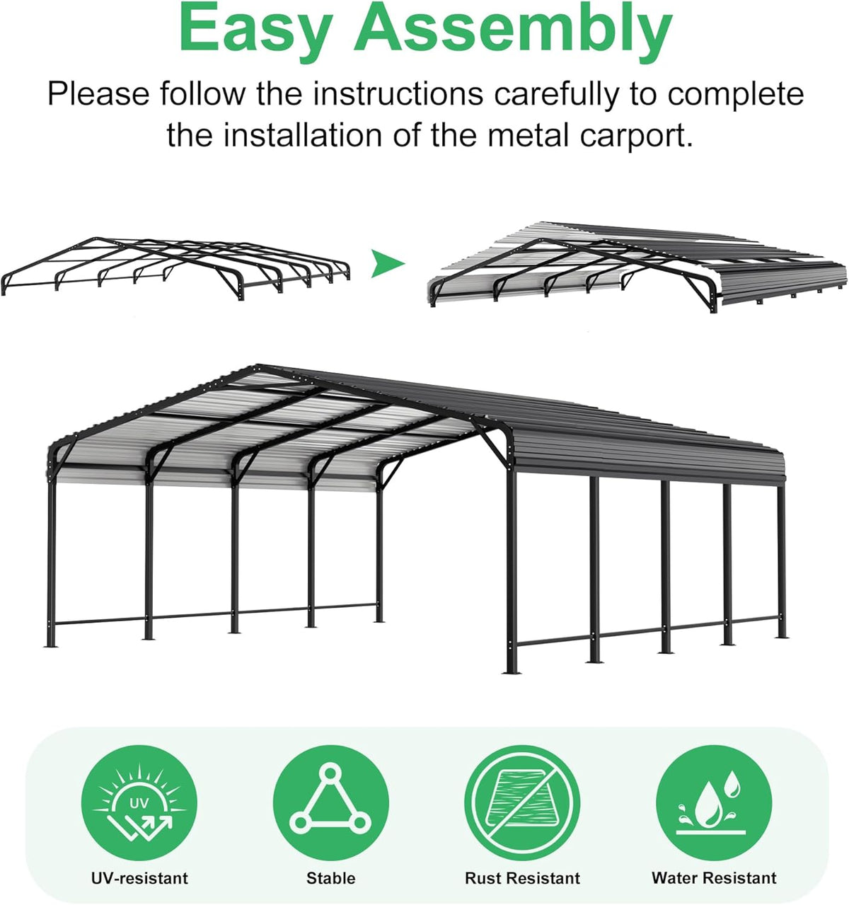 20x20 FT Metal Carport with Heavy Duty Carport Canopy, Car Port with Reinforced Base and Five Canopy Beams, Car Garage Shelter for Car, Boats and Truck