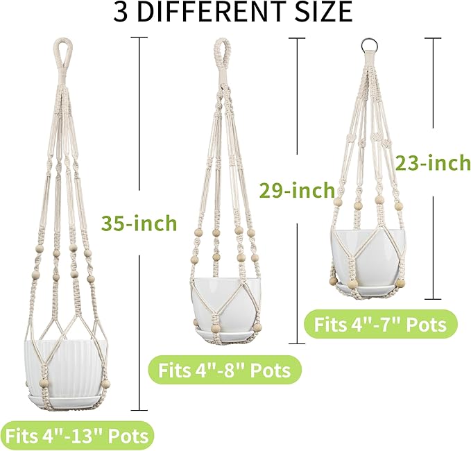 3 Pack Macrame Plant Hanger - 35"/29"/23" Different Sizes, Hanging Planter Basket Flower Pot Holder for Indoor Outdoor, Boho Home Decor, Ivory (POTS NOT Included)