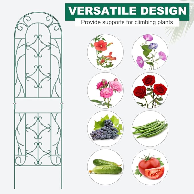 4 Pack Metal Garden Trellis for Climbing Plants,Green Metal Garden Trellis for Vines Plant Rose Vegetable Support,Large Decorative Outdoor Trellis
