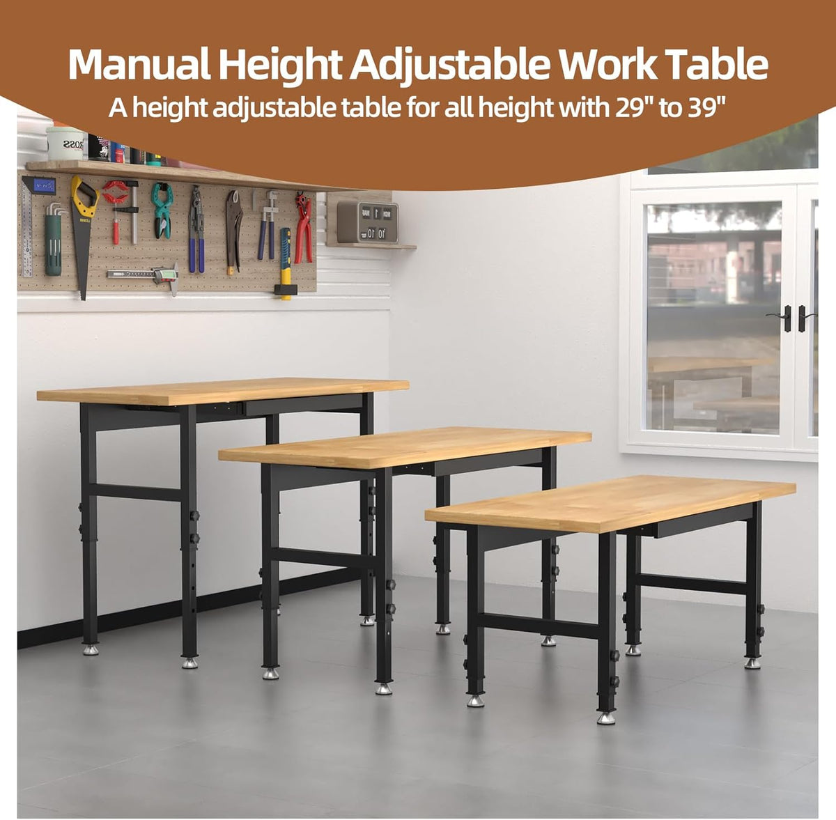 48" Adjustable Workbench, Work Bench Table with Power Outlet, Metal Tool Bench Work Bench for Garage, Large Load Capacity Garage Workbench for Workshop,Office,Home