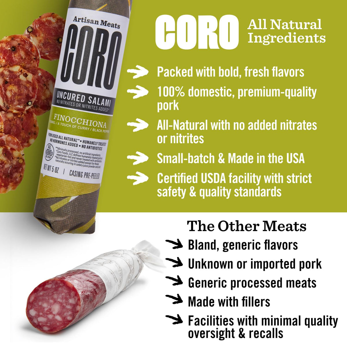 Coro Uncured Finocchiona Artisan Salami Sticks - 5oz (Pack of 3)