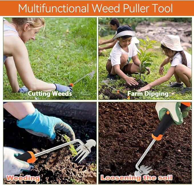 Weed Puller Tool, 2025 New Durable Garden Weed Pulling Tool, Portable Garden Weeder Tool for Vegetable Gardening Backyard Farm Planting & Weeding(Orange)