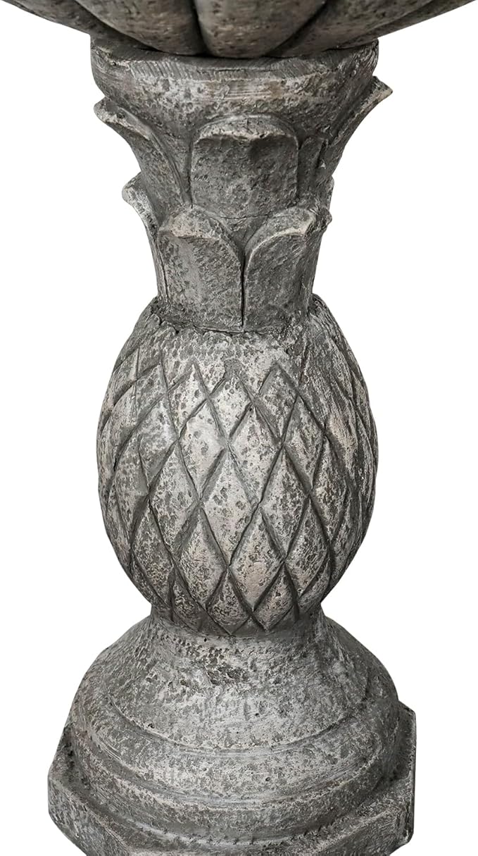 SunJet 24.8 Inch Heigh Concrete Bird Bath with Pineapple Texture – birdbath Sturdy & Elegant Design, Vintage Freestanding Style, Attracts Birds and Enhances Garden, Patio, Yard, Lawn Décor