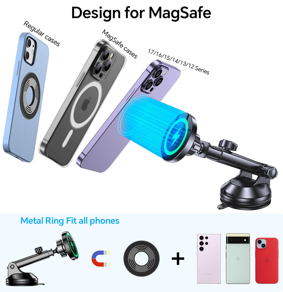 Coolpow for MagSafe Car Mount ChargerใUltra MagnetใMagnetic Phone Holders for Your Car Charger Magnetic Wireless Car Phone Holder Charger Car Accessories for Women Cell Phone Mount for iPhone 17 16 15