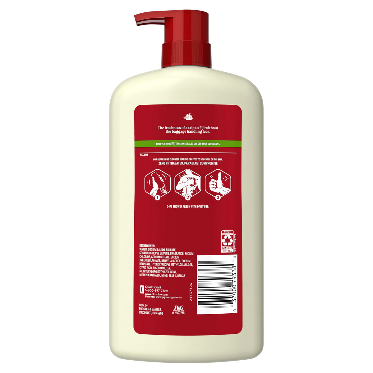 Old Spice Cleansing Body Wash for Men, 24/7 Shower Fresh with Lasting Scent, Cleanse & Refresh, Gentle on Skin, Vitamin B3, Fiji with Palm Tree + Coconut Scent, 25 oz (Pack of 4)