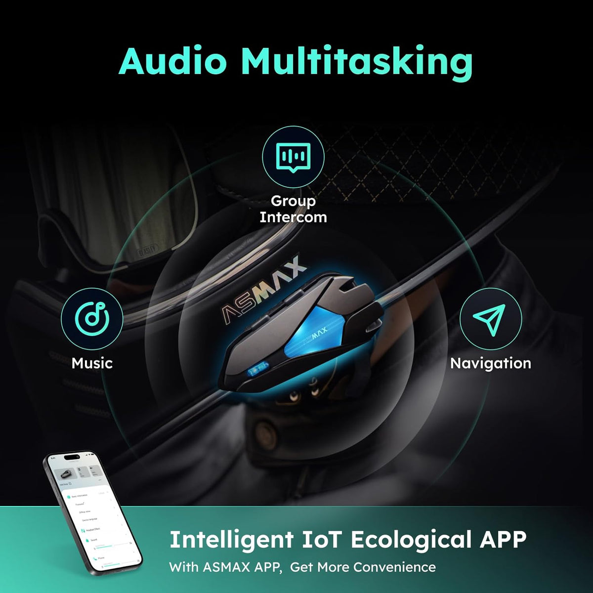 Z1 Motorcycle Intercom - 3-Mode Communication for 10 Riders, Dual-Chip Audio Multitasking, Offline Voice & App Control, Bluetooth Helmet Headset with HiFi Speakers