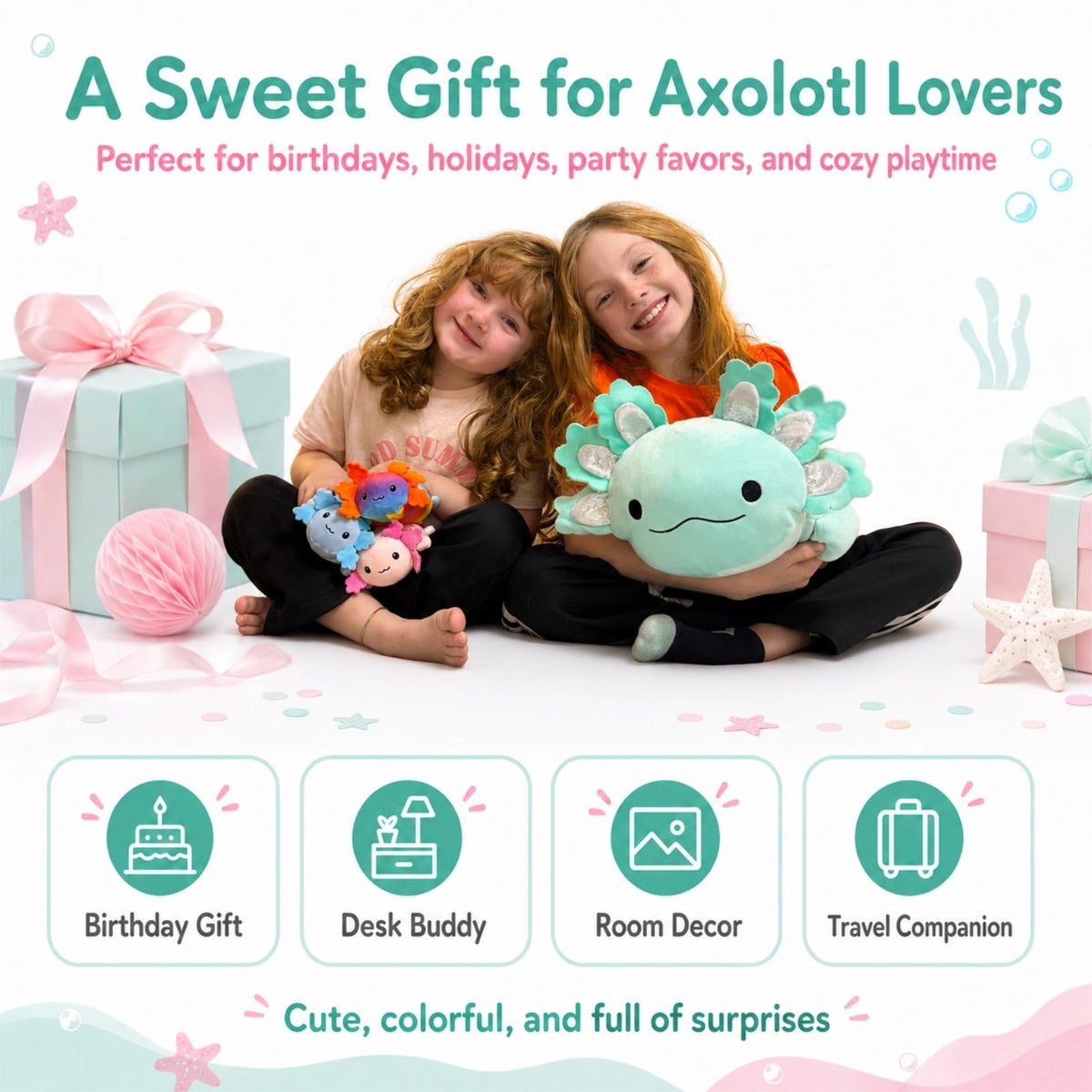 BENINY 4 Pcs Axolotl Stuffed Animal Set, 24 Inch Mommy with 3 Babies