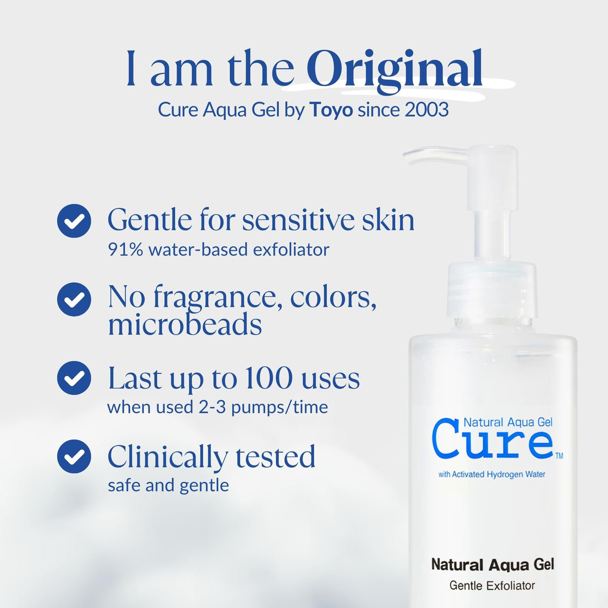 Cure by Toyo | Aqua Gel Gentle Exfoliator | Clear and Softer Skin | Non-Abrasive Face and Body Cleanser | Sensitive Skin | Big Size 8.82oz