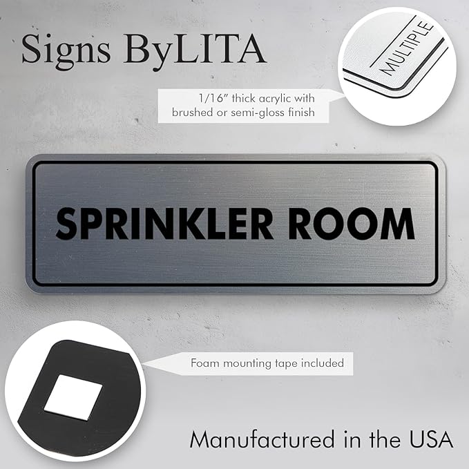 Signs ByLITA Standard Sprinkler Room Sign (Light Grey/Burgundy) - Small