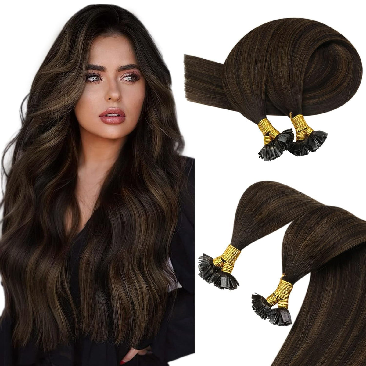 Sunny Hair Flat Tip Hair Extensions Ombre Brown Flat Tips Darkest Brown Mixed Medium Brown Balayage Hot Fusion Flat Tips Remy Ha