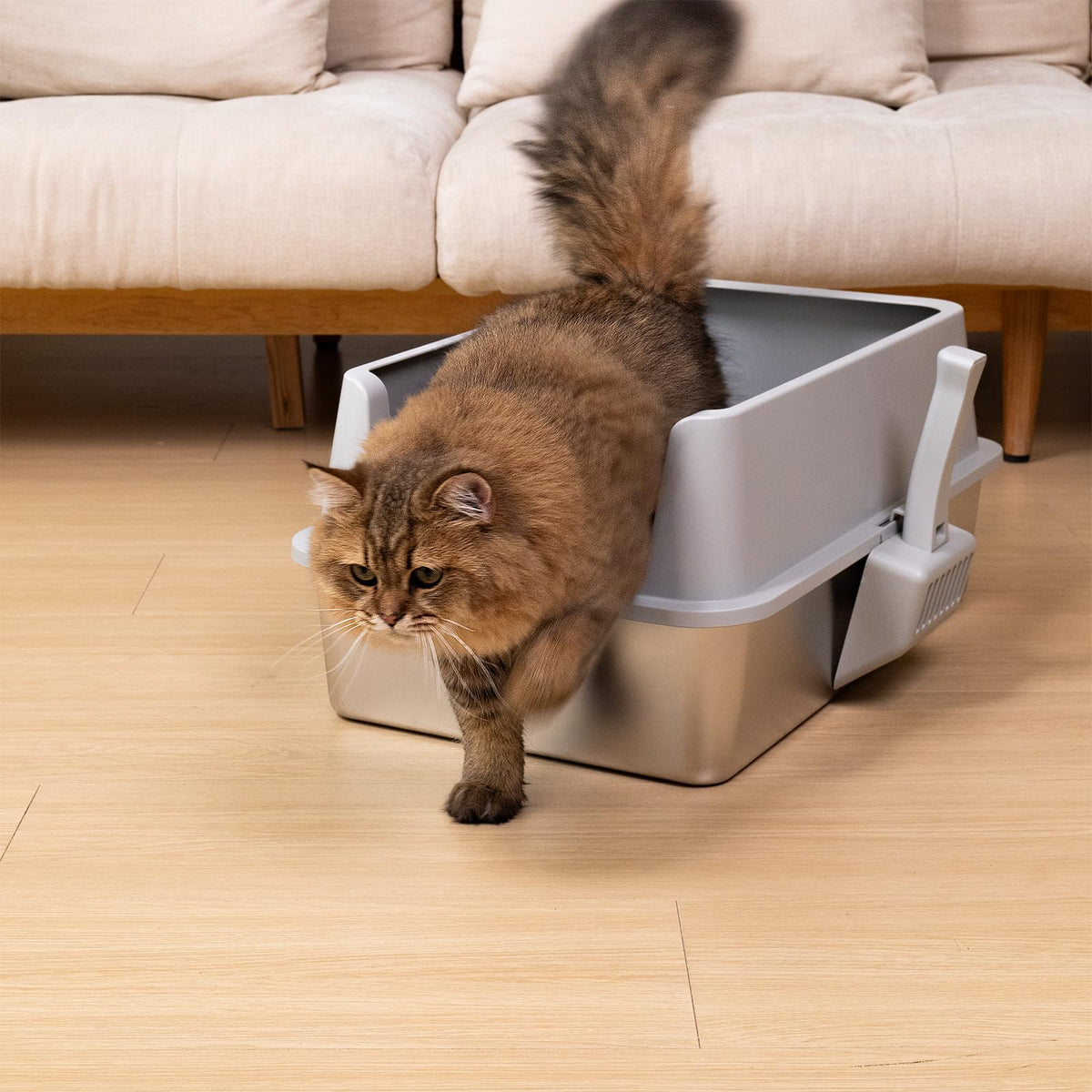 Nyutu XL Stainless Steel Litter Box with Lid, Extra Large Cat Litter Box