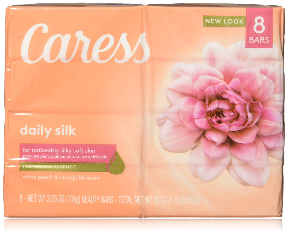 Caress Beauty Bar Soap For Silky, Soft Skin Daily Silk With Silk Extract And Floral Oil Essence 8 Bars 3 Count