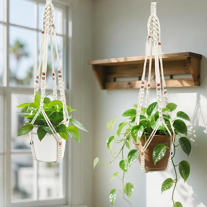 Belit 2 Pack Macrame Plant Hangers Indoor Hanging Planter Basket Decorative Flower Pot Holder Rope for Indoor Outdoor Home Decor