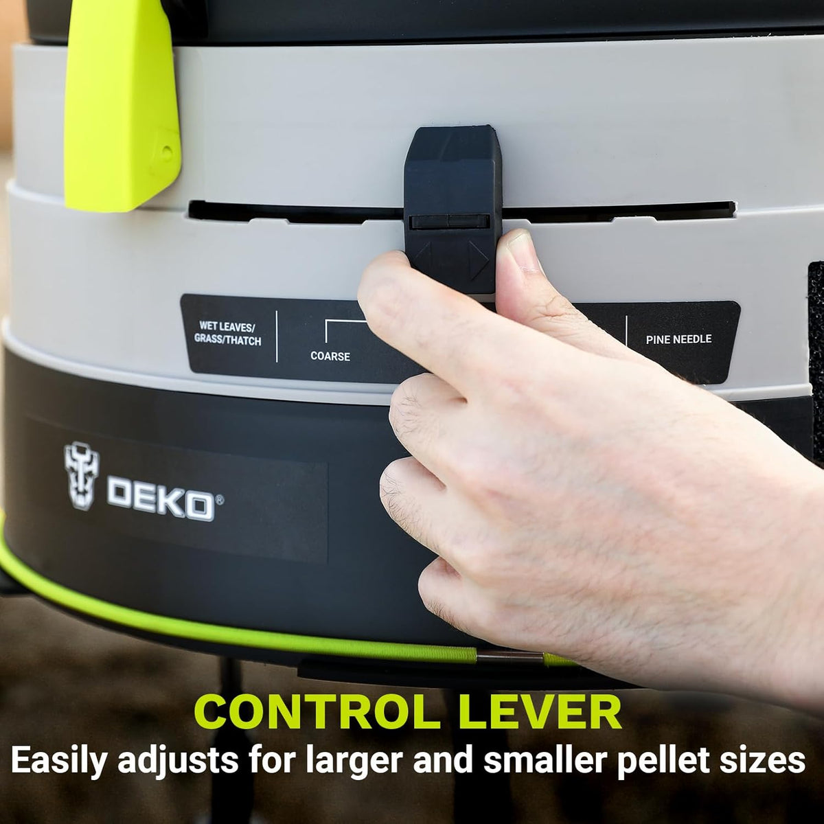 Electric Leaf Mulcher/Shredder: DEKOPRO 13-Amp 8200RPM Motor for 17:1 Reduction Ratio, Adjustable Control Dia with Leaf Scoops Spade and 20 Cutting Lines