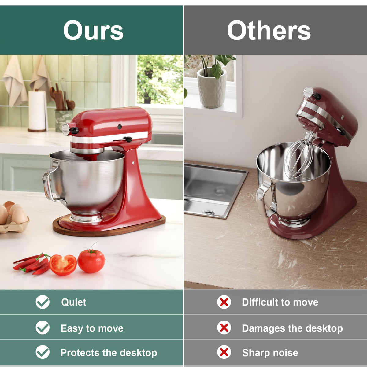 GuanQiao Food-Grade Wood Slider for KitchenAid 4.5-5 Qt Tilt Head Mixer
