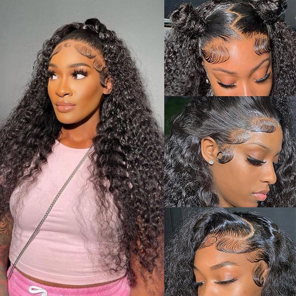 13X4 Deep Wave Lace Front Wigs Human Hair Wet And Wavy Glueless Wigs Human Hair Pre Plucked With Baby Hair Curly Wigs For Black