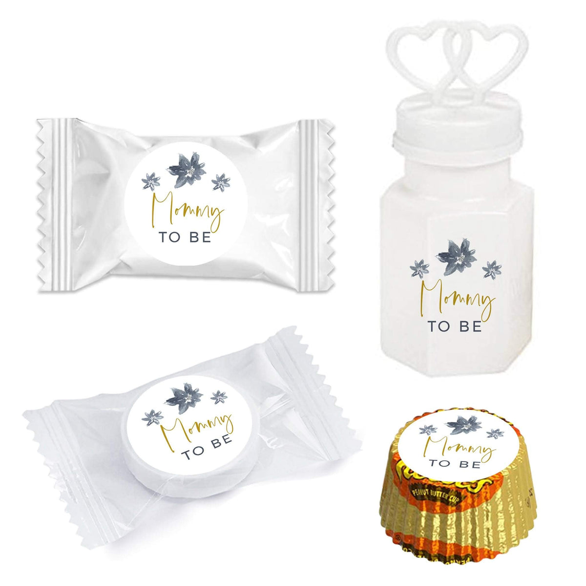 Andaz Press Winter Watercolor Snowflakes and Gray Florals Baby Shower Party Collection, Chocolate Drop Label Stickers Trio, Mommy to Be, 240-Pack