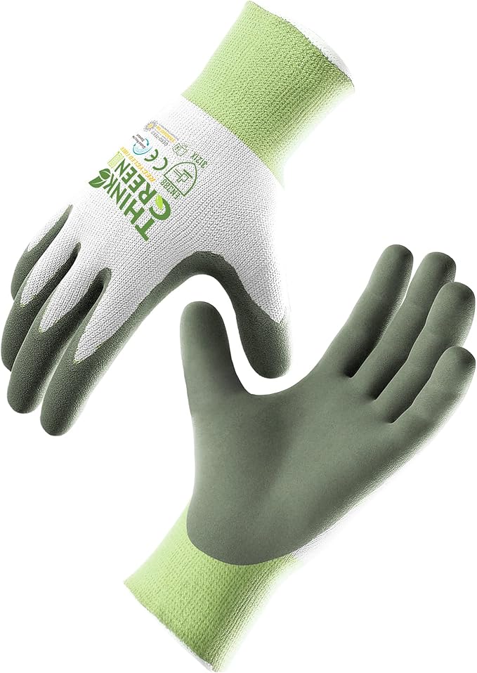 COOLJOB 3 Pairs Gardening Gloves for Women Men, 100% Recycled Polyester with Rubber Coated for Garden Patio Yard Lawn Work, Green, White & Grey, Large Size