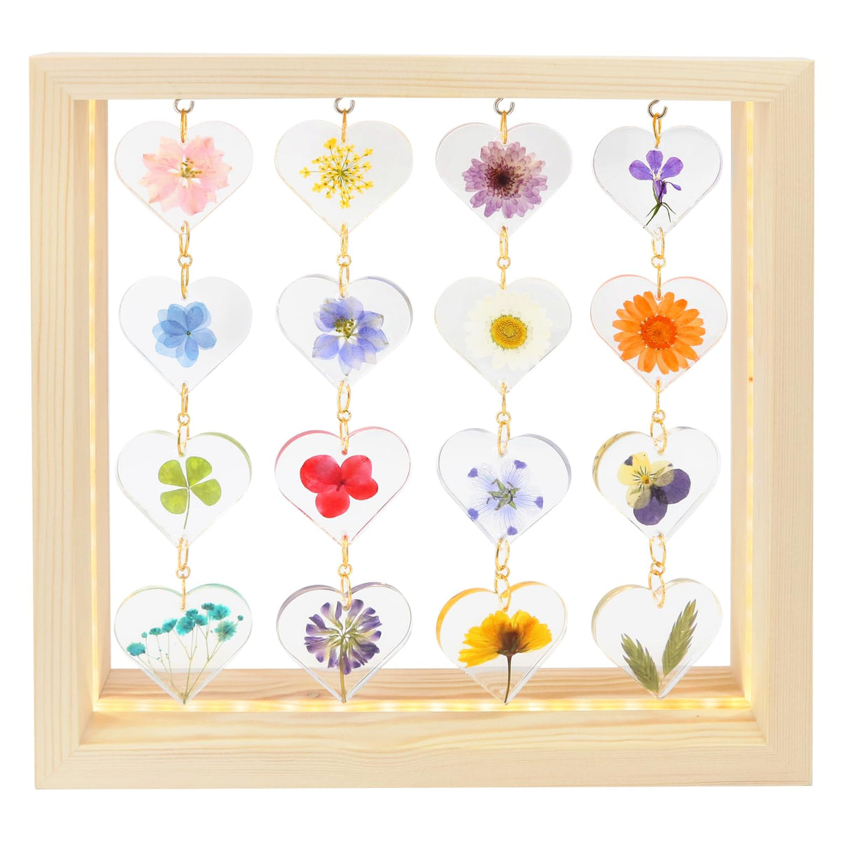 SMUK Resin Dried Flower LED Aesthetic Desk Lamp, Unique 3 Way Dimmable Natural Pressed Flower Table Lamp with Wooden Frame for Desk, Table, Nightstand, Bedroom, Living Room, Office