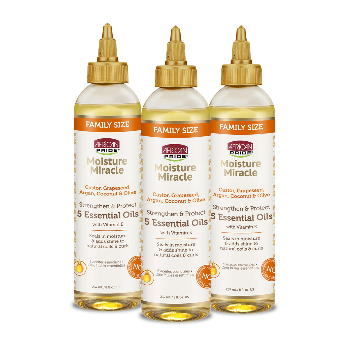 African Pride Moisture Miracle 5 Essential Hair Oils With Vitamin E (3 Pack) | Moisture, Shine, Protection, And Growth | Argan,