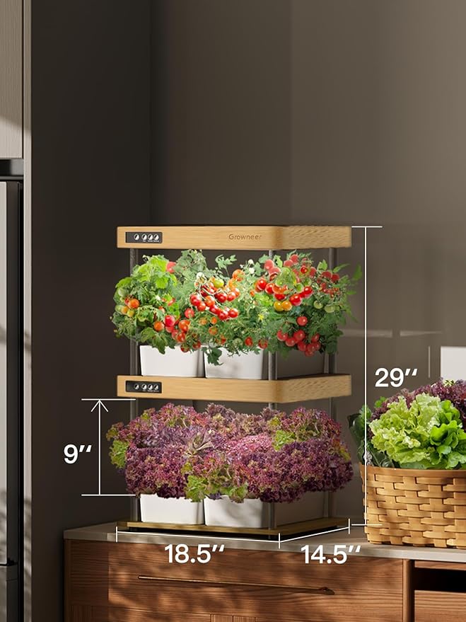 GROWNEER HydroEasy1.0 Hydroponics Growing System Kit, Beginner-Friendly Indoor Garden for Vegetable Fruit Herb, Bamboo Design, Perfect Gift Idea, Full-Spectrum LED Lights for Maximum Growth