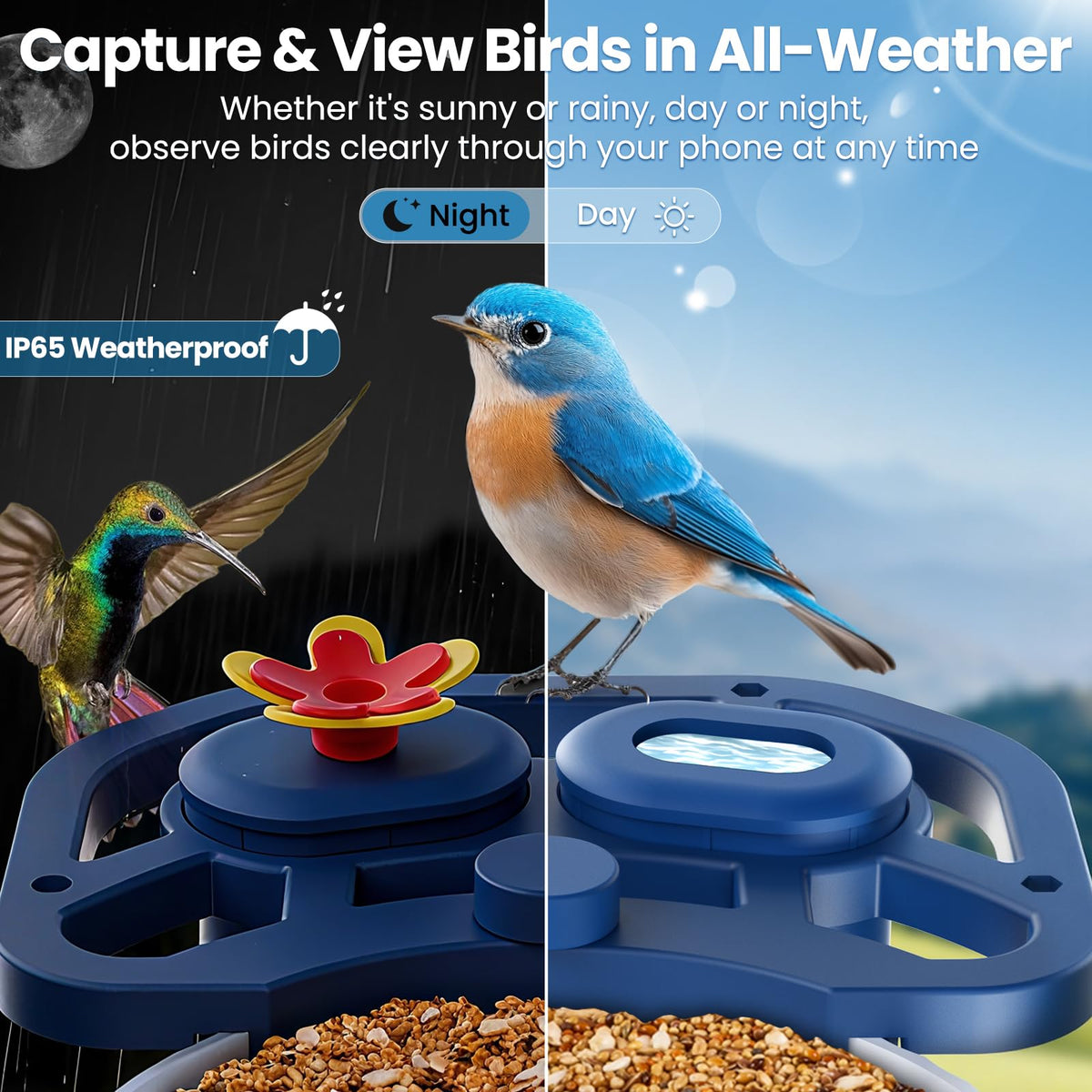 Smart Bird Feeder with 2K HD Camera Squirrel Proof Weatherproof Outdoor