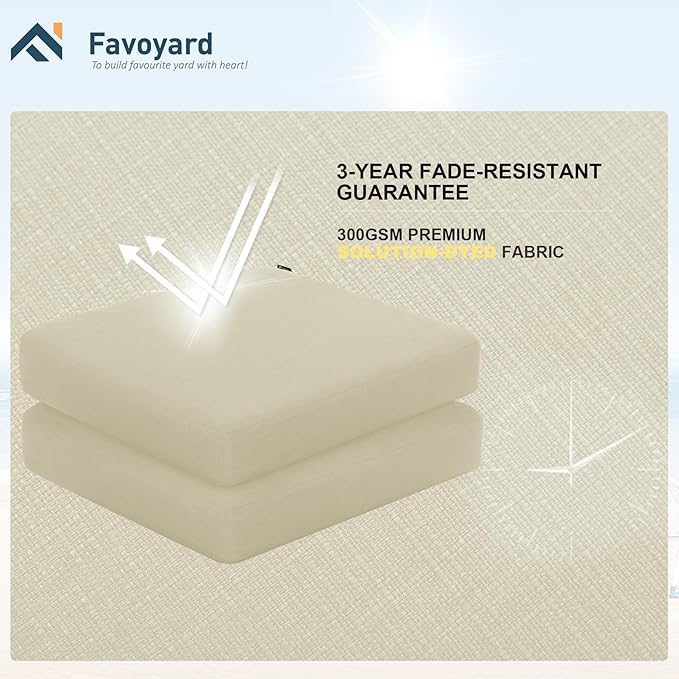 Favoyard Outdoor Chair Cushion 22 x 22 x 3 Inch Rainproof & 3-Year Fade Resistant Patio Furniture Cushions with Removable Cover and Adjustable Ties for Garden Sofa Couch Pads Set of 2, Beige