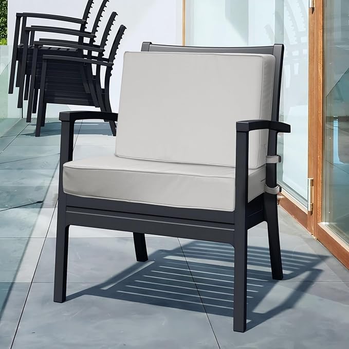 Outdoor Deep Seat Cushion Set 24" x 24", Water Repellent & Fade Resistant Cushion for Patio Furniture, Back & Seat Cushion with Removable Covers for Sofa, Couch, Light Grey