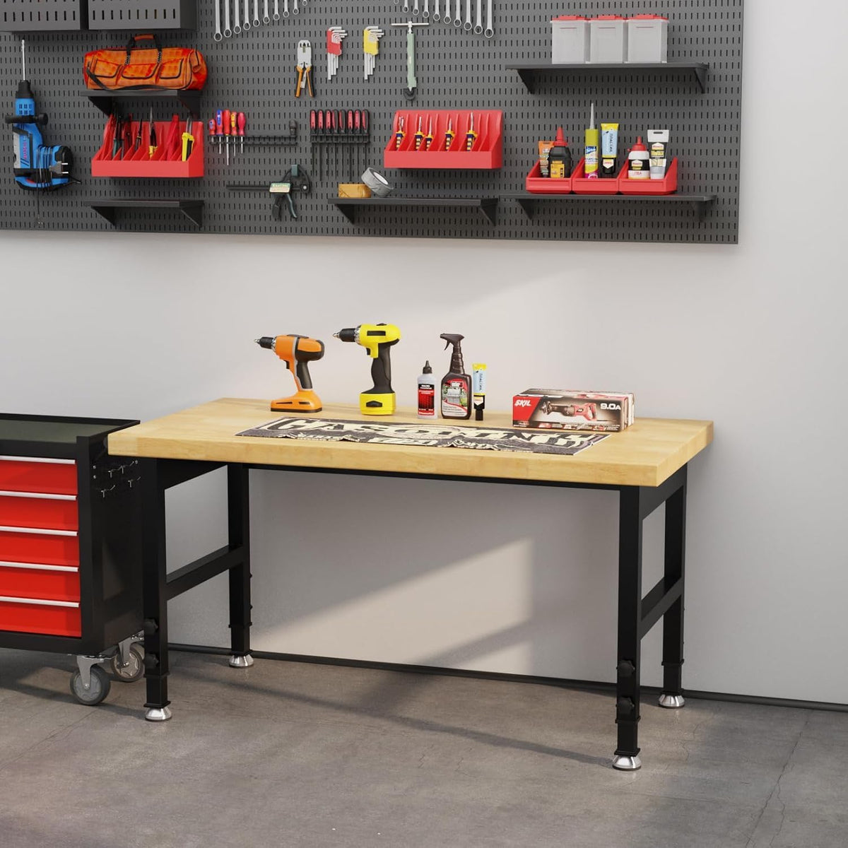 48" Work Bench, Adjustable Height Workbench, Heavy-Duty Thicker Work Table, 2000 LBS Load Capacity Workstation for Garage, Workshop, Office, Home