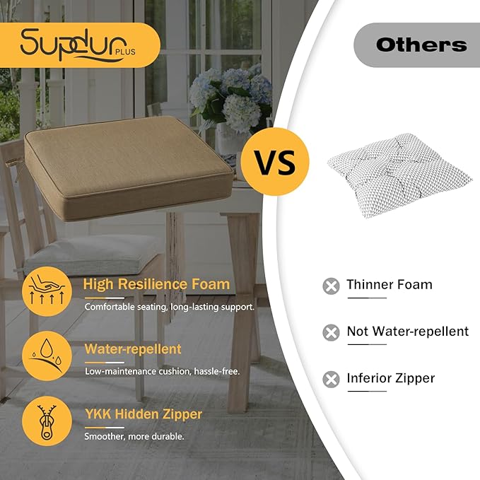 Outdoor Sunbrella Square Corner Seat Cushion, 18.5"x16"x3", Set of 4, Non Slip Seat Cushion Pads with Removable Cover for Patio Furniture, Garden Yard Lawn, Specrtum Caribou