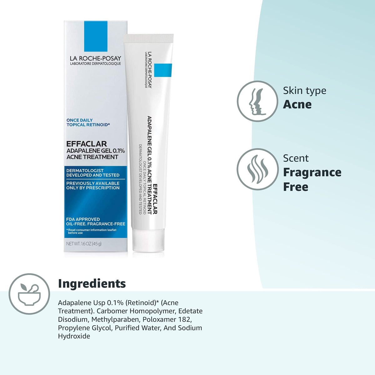 La Roche-Posay Effaclar Adapalene Gel 0.1% Acne Treatment, 1.6oz