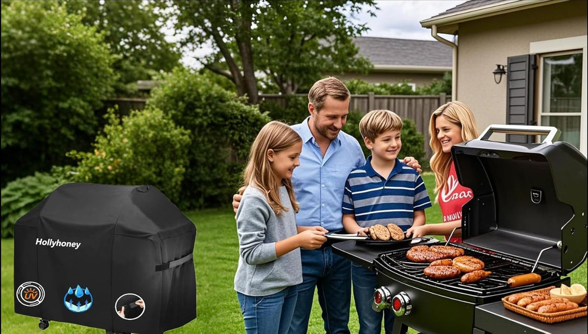 BBQ Grill Cover for Outdoor Grill,58 Inch,Black–Upgraded Lightweight Material,Waterproof,Weather Resistant,UV & Fade Resistant with Adjustable Straps–Gas Grill Cover for Weber,Genesis,Charbroil,etc