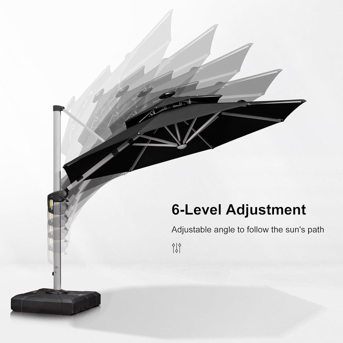 PURPLE LEAF 11ft Patio Umbrella With Base Solar powered LED Cantilever Umbrella with LED lights Windproof Outdoor Offset Umbrella for Garden Deck Pool Patio, Black