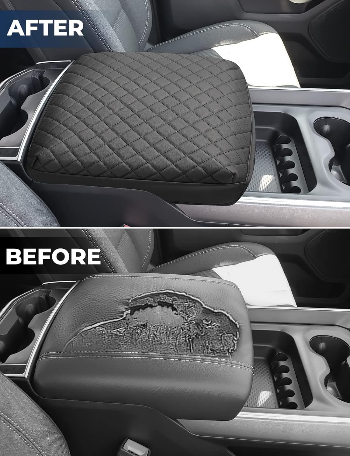 ISSYAUTO Center Console Cover Armrest lid Cover Compatible with 2009-2024 Ram, Leather Arm Rest Covering for Car, Well-Make Durable Middle Console Cover Armrest Box Protective Cover